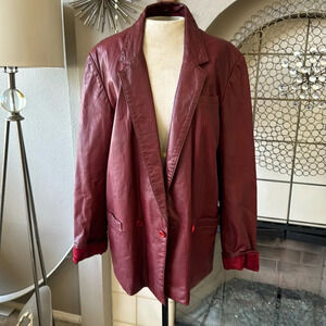 Echtes Leder Wine Red Luxurious NAPPA Leather Jacket Size 50 which fits like  XL